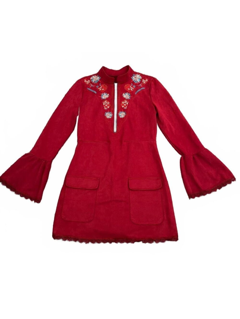 Dress Red Mini Indie BOHO Size Large Coquette Cottage Peasant Red Tomato Rare - Picture 3 of 9